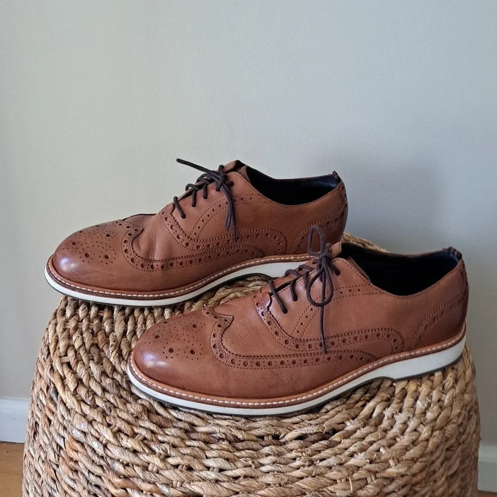 Cole Haan Mens‎ Morse Grand British Tan Leather Wingtip Oxford Derby Shoes S-10